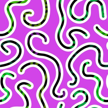 Soyut çizgiler kağıtları, kumaşları, çarşafları, çocuk aksesuarlarını, kıyafet baskılarını ve ambalajları paketlemek için kusursuz kurdeleler çizer. Yüksek kaliteli illüstrasyon