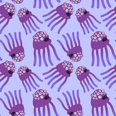 Cartoon monsters seamless emoticons aliens pattern for kids clothes print and wrapping paper and fabrics and linens and kindergarten. High quality illustration