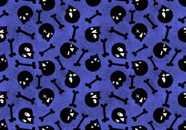 Cartoon doodle seamless Halloween skulls pattern for wrapping paper and clothes print and kids accessories and fabrics and notebooks and textiles. High quality illustration