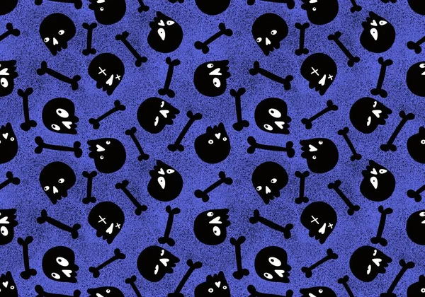 Cartoon Doodle Seamless Halloween Skulls Pattern Wrapping Paper Clothes Print — Stock Photo, Image