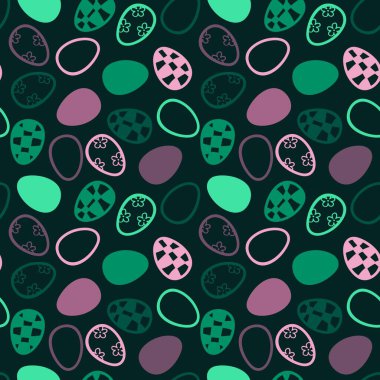 Paskalya yumurtaları çocuk giysileri, aksesuarlar, defterler, ambalaj kağıtları, kumaşlar ve mutfak için kusursuz bahar deseni. Yüksek kaliteli illüstrasyon