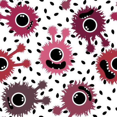 Cartoon monsters seamless emoticons aliens pattern for kids clothes print and wrapping paper and fabrics and linens and kindergarten. High quality illustration