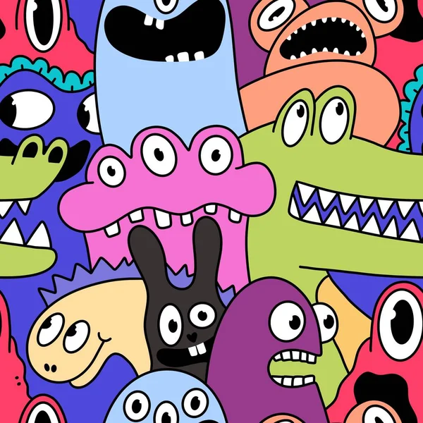 Cartoon Monsters Seamless Emoticons Aliens Pattern Kids Clothes Print Wrapping — Fotografie, imagine de stoc