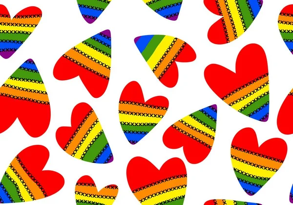 Cartoon rainbow pride seamless hearts pattern for wrapping paper and fabrics and linens and fashion print and festive textiles and valentines gift box. High quality illustration