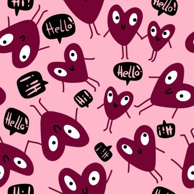 Sevgililer Günü karikatür desenli ambalaj kağıtları ve çocuk giysileri ve kumaşlar ve aksesuarlar ve çarşaflar ve tekstil. Yüksek kaliteli illüstrasyon