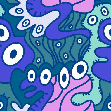 Cartoon monsters seamless emoticons aliens pattern for kids clothes print and wrapping paper and fabrics and linens and kindergarten. High quality illustration