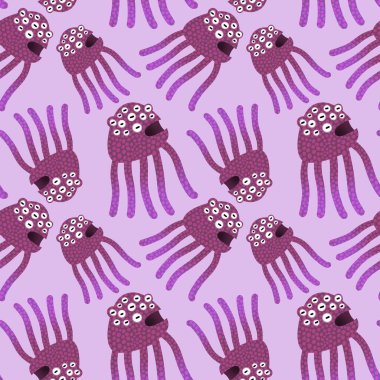 Cartoon monsters seamless emoticons aliens pattern for kids clothes print and wrapping paper and fabrics and linens and kindergarten. High quality illustration