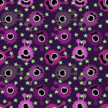 Cartoon monsters seamless emoticons aliens pattern for kids clothes print and wrapping paper and fabrics and linens and kindergarten. High quality illustration