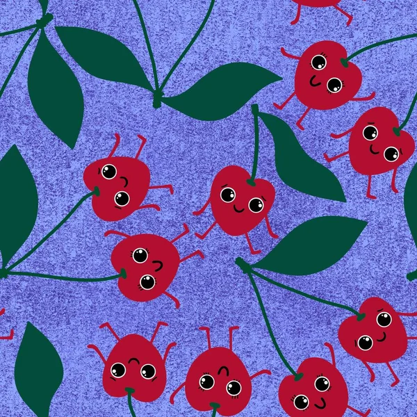 Cartoon Summer Fruit Seamless Cherry Pattern Wrapping Paper Fabrics Linens — Stock Photo, Image