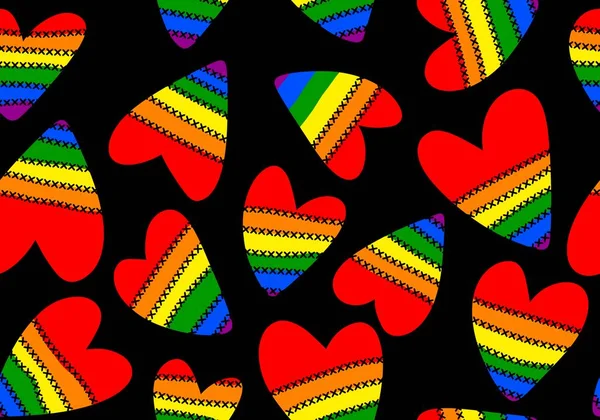 Cartoon rainbow pride seamless hearts pattern for wrapping paper and fabrics and linens and fashion print and festive textiles and valentines gift box. High quality illustration