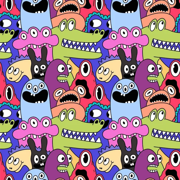 Cartoon Monsters Seamless Emoticons Aliens Pattern Kids Clothes Print Wrapping — Stock Photo, Image