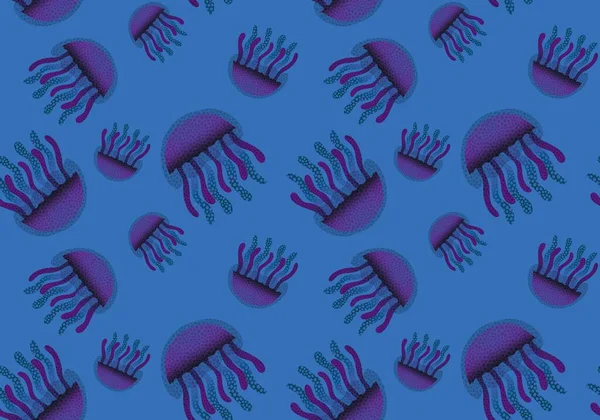 Cartoon ocean animals seamless jellyfish pattern for fabrics and wrapping paper and linens and kids clothes print and summer textiles. High quality illustration