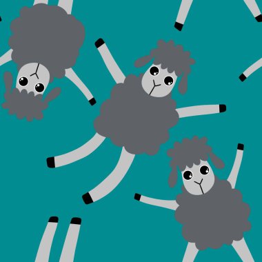 Çizgi filmlerdeki hayvanlar kağıt, kumaş, çarşaf, çocuk giysisi baskısı ve anaokulu için kusursuz koyun desenleri. Yüksek kaliteli illüstrasyon