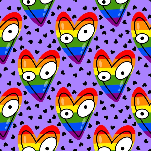 Cartoon Rainbow Pride Seamless Hearts Pattern Wrapping Paper Fabrics Linens — Stock Photo, Image