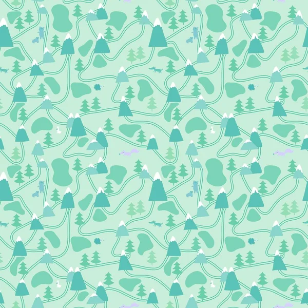 Cartoon Forest Seamless Trees Animals Pattern Wrapping Paper Kids Clothes — Stock Photo, Image