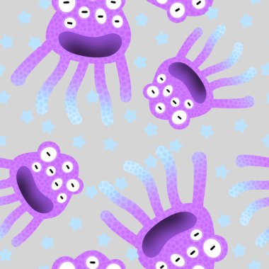 Cartoon monsters seamless emoticons aliens pattern for kids clothes print and wrapping paper and fabrics and linens and kindergarten. High quality illustration