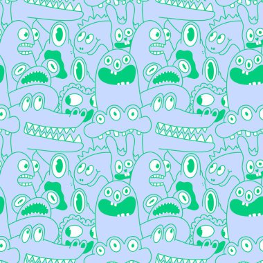 Cartoon monsters seamless emoticons aliens pattern for kids clothes print and wrapping paper and fabrics and linens and kindergarten. High quality illustration