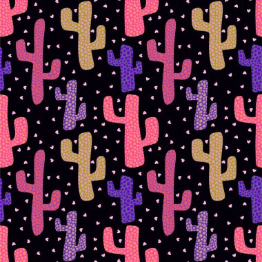 Kağıt, kumaş, çarşaf ve çocuk giysileri baskısı ve şenlikli yaz tekstil ürünleri için soyut, dikişsiz kaktüs deseni. Yüksek kaliteli illüstrasyon