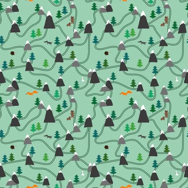 Мультяшні Лісові Безшовні Дерева Тваринний Візерунок Обгортання Паперу Дитячого Одягу — стокове фото