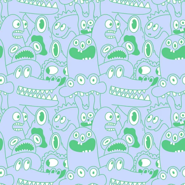 Cartoon Monsters Seamless Emoticons Aliens Pattern Kids Clothes Print Wrapping — Stockfoto