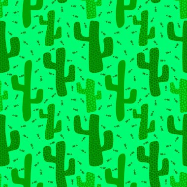 Kağıt, kumaş, çarşaf ve çocuk giysileri baskısı ve şenlikli yaz tekstil ürünleri için soyut, dikişsiz kaktüs deseni. Yüksek kaliteli illüstrasyon