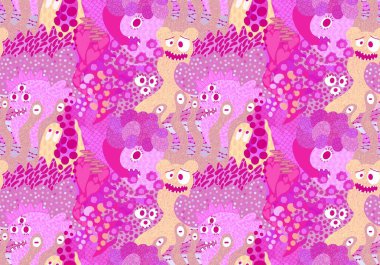 Cartoon monsters seamless emoticons aliens pattern for kids clothes print and wrapping paper and fabrics and linens and kindergarten. High quality illustration