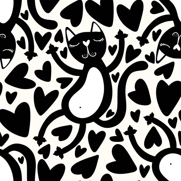 万圣节黑猫无缝漫画动物图案包装纸和织物 亚麻布和儿童服装打印和节日包装 高质量的例证 — 图库照片