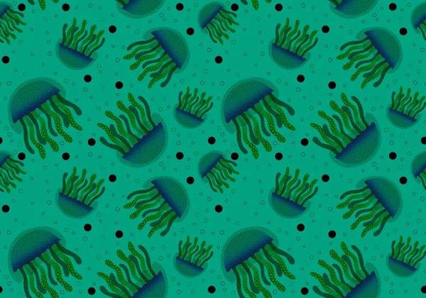 Cartoon Ocean Animals Seamless Jellyfish Pattern Fabrics Wrapping Paper Linens — Stock Photo, Image