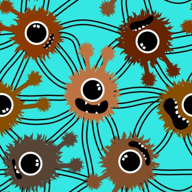 Cartoon monsters seamless emoticons aliens pattern for kids clothes print and wrapping paper and fabrics and linens and kindergarten. High quality illustration