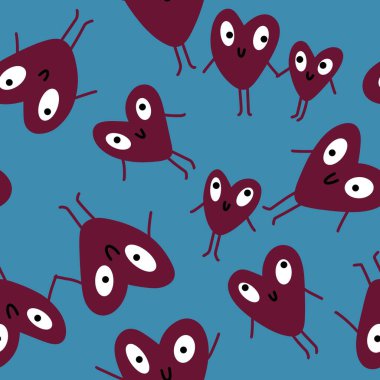 Sevgililer Günü karikatür desenli ambalaj kağıtları ve çocuk giysileri ve kumaşlar ve aksesuarlar ve çarşaflar ve tekstil. Yüksek kaliteli illüstrasyon