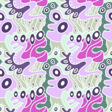 Cartoon monsters seamless emoticons aliens pattern for kids clothes print and wrapping paper and fabrics and linens and kindergarten. High quality illustration