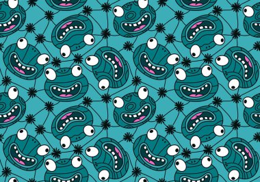 Çizgi film kawaii hayvanları kağıt, kumaş ve çarşaf sarmak için kusursuz kurbağa desenleri ve çocuk giysileri baskısı ve anaokulu tekstili. Yüksek kaliteli illüstrasyon