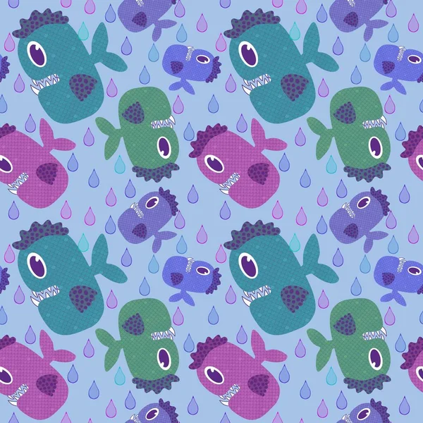 Cartoon fish seamless kids pattern for wrapping paper and fabrics and linens and summer accessories and festive packaging. High quality illustration