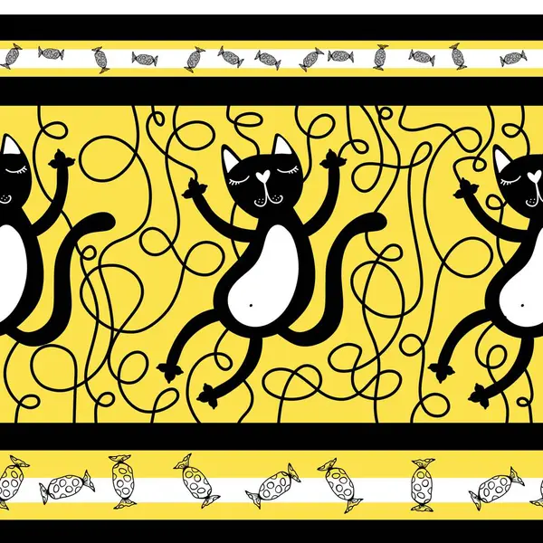 Cadılar Bayramı Kara Kedileri Karikatürsüz Hayvan Desenli Ambalaj Kağıtları Kumaşlar — Stok fotoğraf