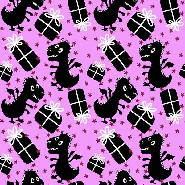 Patrón Dragón Sin Costura Monstruos Dinosaurios Dibujos Animados Para Papel —  Fotos de Stock