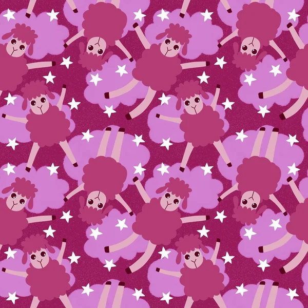 Cartoon Animals Seamless Sheep Pattern Wrapping Paper Fabrics Linens Kids — Stock Photo, Image
