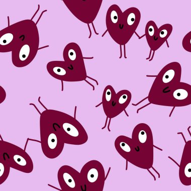 Sevgililer Günü karikatür desenli ambalaj kağıtları ve çocuk giysileri ve kumaşlar ve aksesuarlar ve çarşaflar ve tekstil. Yüksek kaliteli illüstrasyon