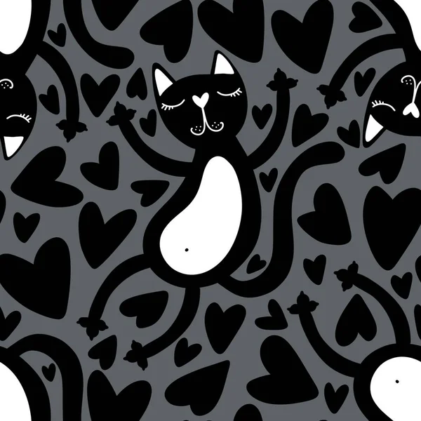 Halloween Czarne Koty Bezszwowy Wzór Zwierząt Kreskówki Pakowania Papieru Tkanin — Zdjęcie stockowe