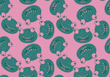 Çizgi film kawaii hayvanları kağıt, kumaş ve çarşaf sarmak için kusursuz kurbağa desenleri ve çocuk giysileri baskısı ve anaokulu tekstili. Yüksek kaliteli illüstrasyon