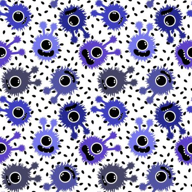Cartoon monsters seamless emoticons aliens pattern for kids clothes print and wrapping paper and fabrics and linens and kindergarten. High quality illustration