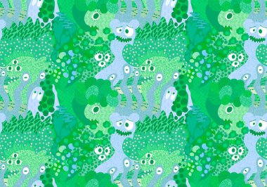 Cartoon monsters seamless emoticons aliens pattern for kids clothes print and wrapping paper and fabrics and linens and kindergarten. High quality illustration
