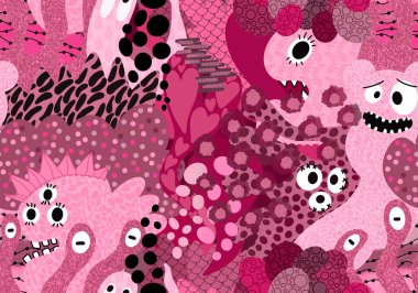 Cartoon monsters seamless emoticons aliens pattern for kids clothes print and wrapping paper and fabrics and linens and kindergarten. High quality illustration