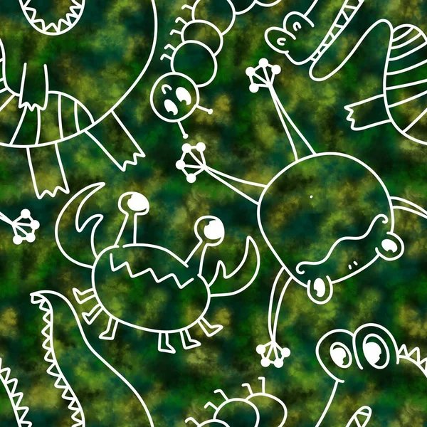 Мультфильм Каракули Летние Тропические Животные Бесшовные Крокодиловые Животные Крабы Лягушки — стоковое фото