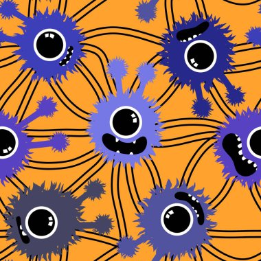 Cartoon monsters seamless emoticons aliens pattern for kids clothes print and wrapping paper and fabrics and linens and kindergarten. High quality illustration