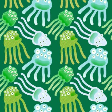 Cartoon monsters seamless emoticons aliens pattern for kids clothes print and wrapping paper and fabrics and linens and kindergarten. High quality illustration