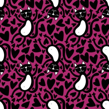 Cadılar Bayramı kara kedileri karikatürsüz hayvan desenli ambalaj kağıtları, kumaşlar, çarşaflar, çocuk giysileri baskıları ve şenlikli ambalajlar. Yüksek kaliteli illüstrasyon