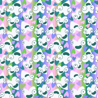 Sevgililer Günü karikatür desenli ambalaj kağıtları ve çocuk giysileri ve kumaşlar ve aksesuarlar ve çarşaflar ve tekstil. Yüksek kaliteli illüstrasyon