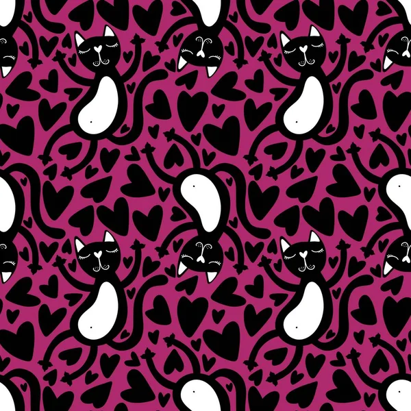 Halloween Schwarze Katzen Nahtlose Zeichentrick Tiere Muster Zum Einwickeln Von — Stockfoto