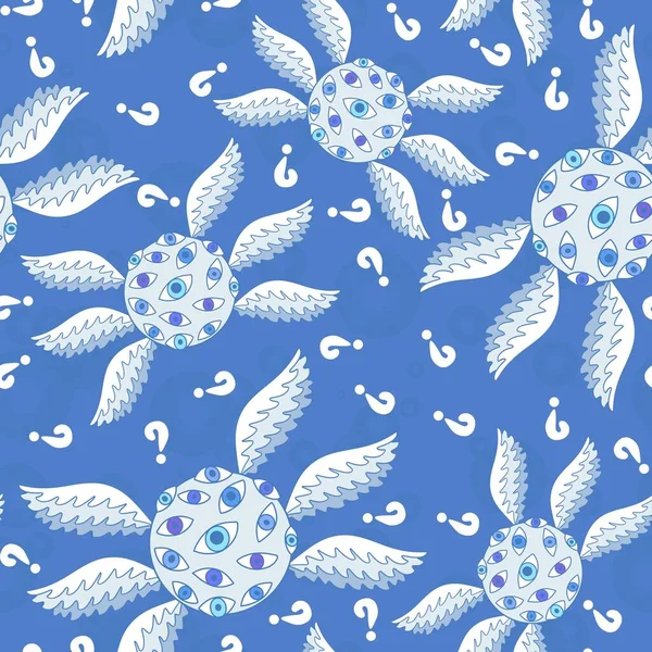 stock image Angel with eyes and wings seamless cartoon Halloween monsters pattern for wrapping paper and fabrics and linens and festive packaging. High quality illustration