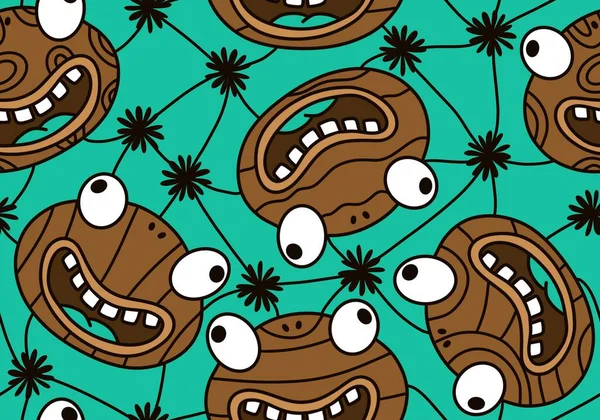 卡通卡瓦动物无缝青蛙图案用于包装纸和织物 亚麻布和儿童服装印花和幼儿园纺织品 高质量的例证 — 图库照片